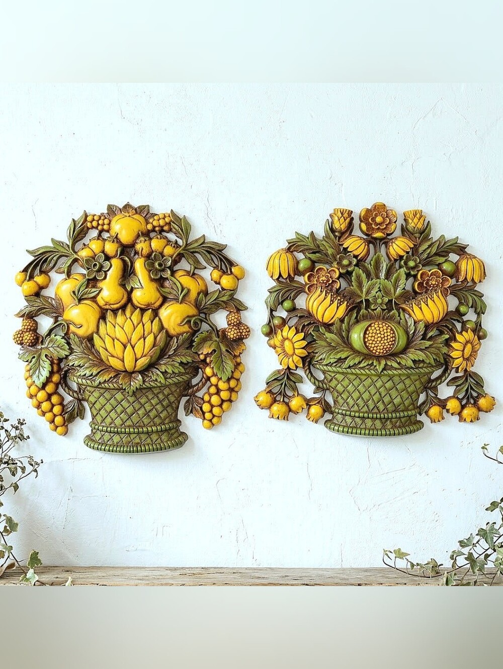 Set of 2 XL 1970s Vintage syroco fruit baskets 12 X 12